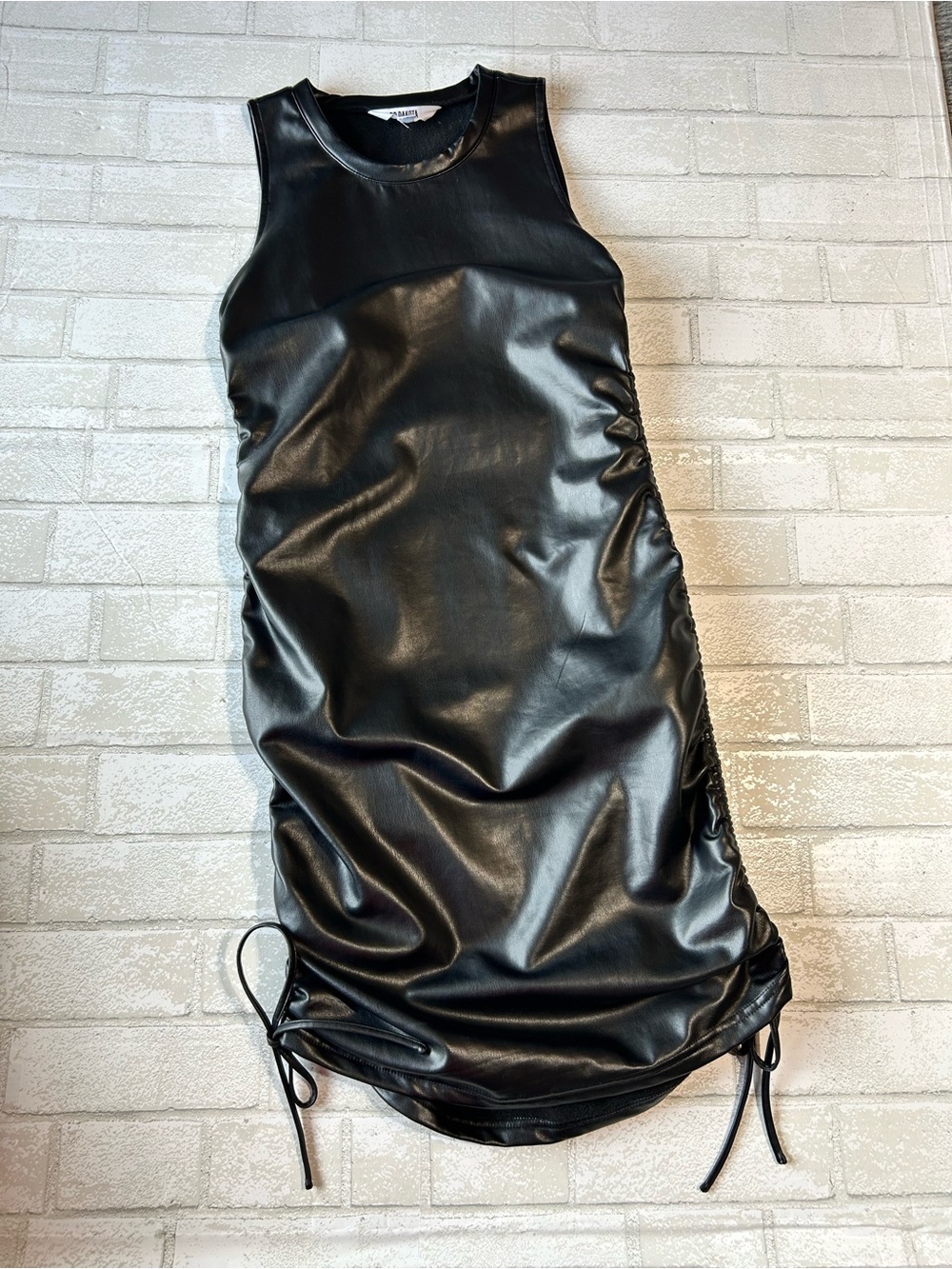 BB Dakota Black Faux Leather Dress with Ruched Side Size Medium